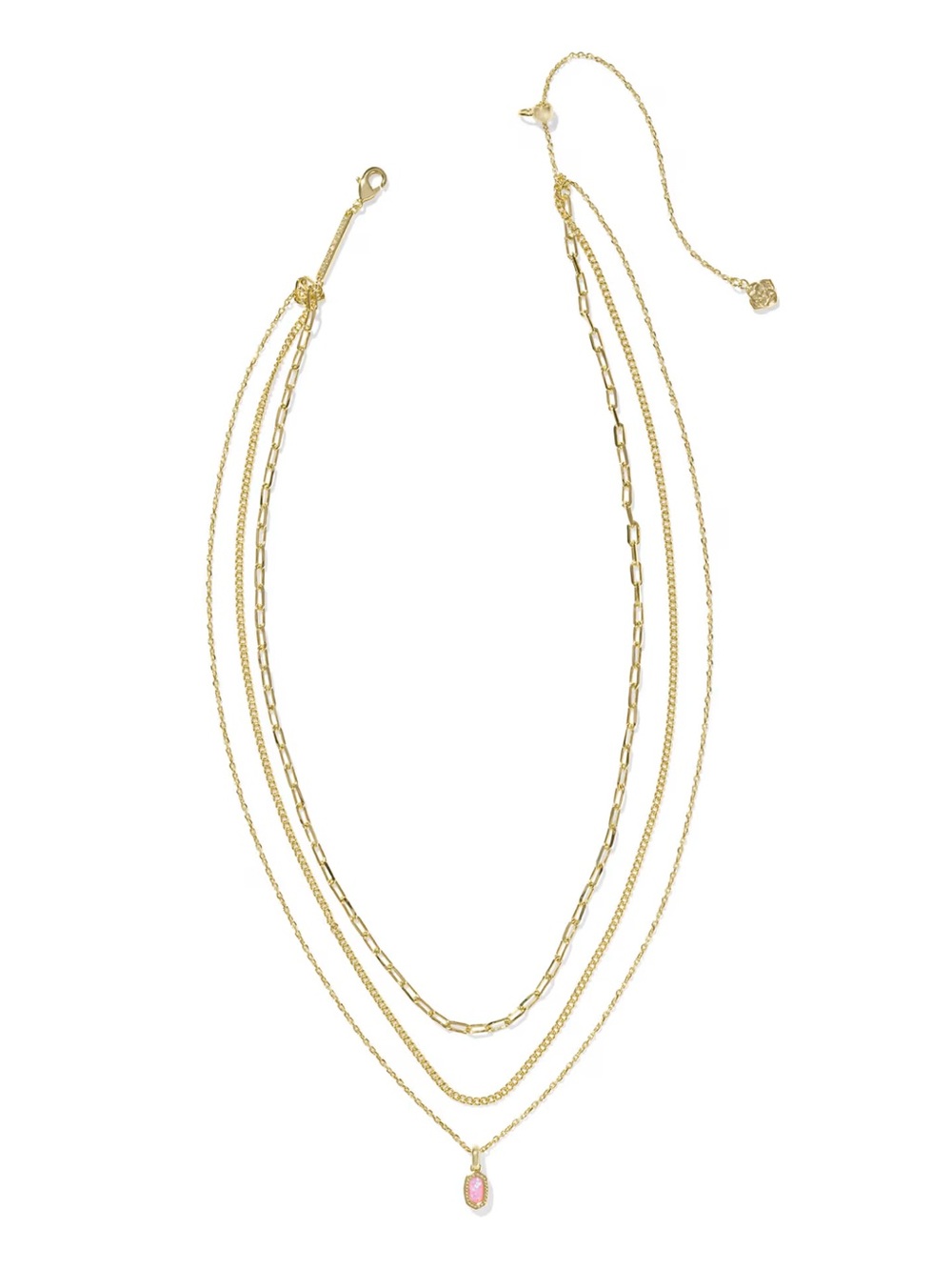 Kendra Scott Gold Layered Necklace with Pink Pendant